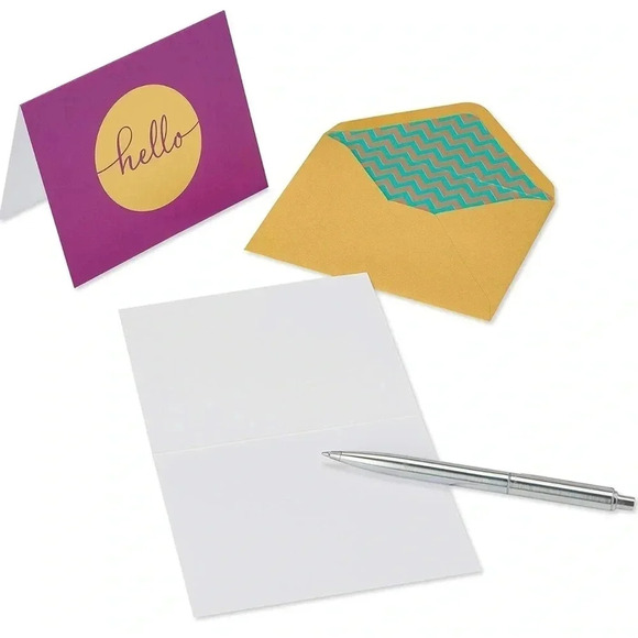 Papyrus Hello Notes Boxed Card Set with Gold Foil Accents 4 Bright Designs BNIB - Picture 6 of 15